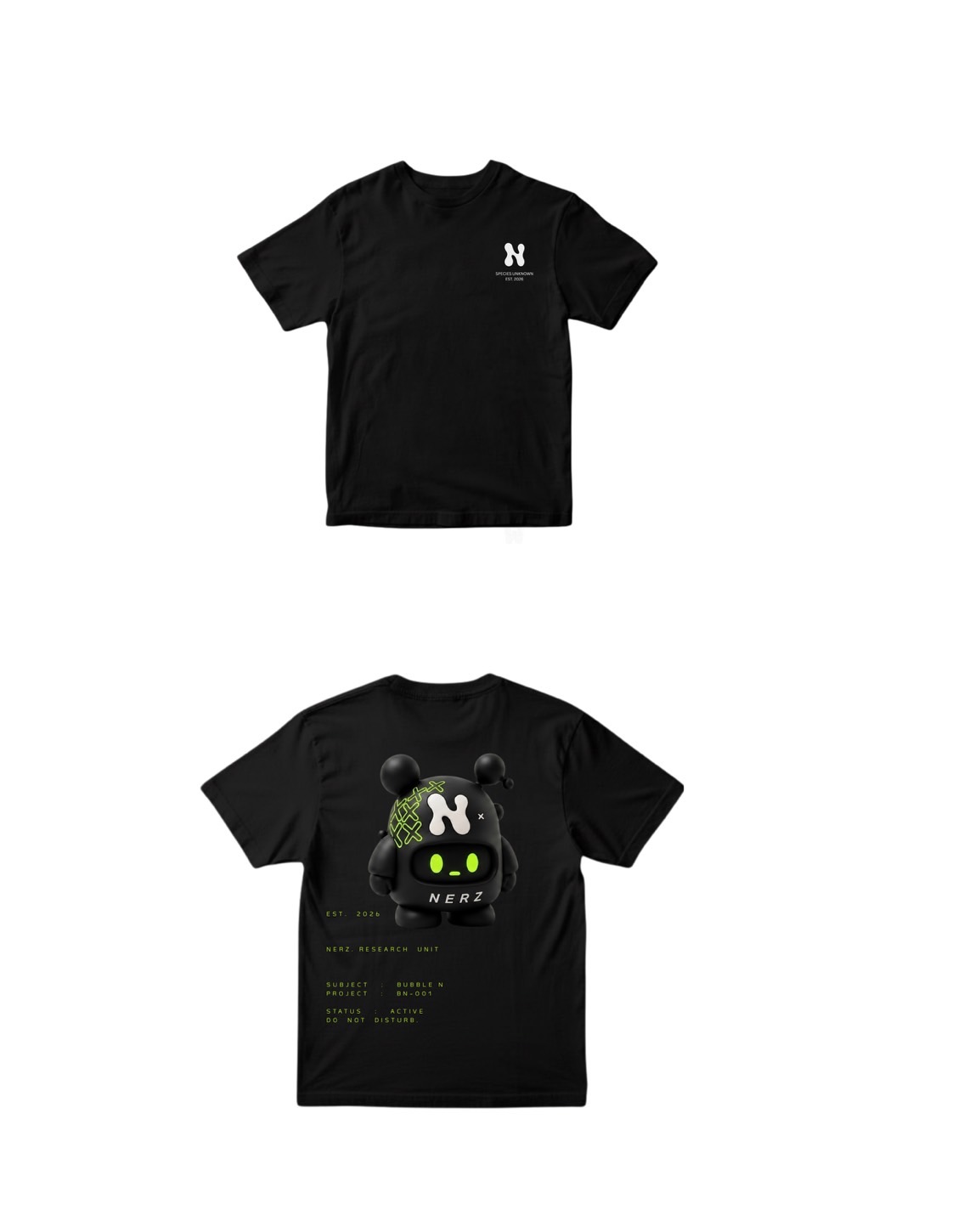 NERZ Research Unit Tee Black front and back
